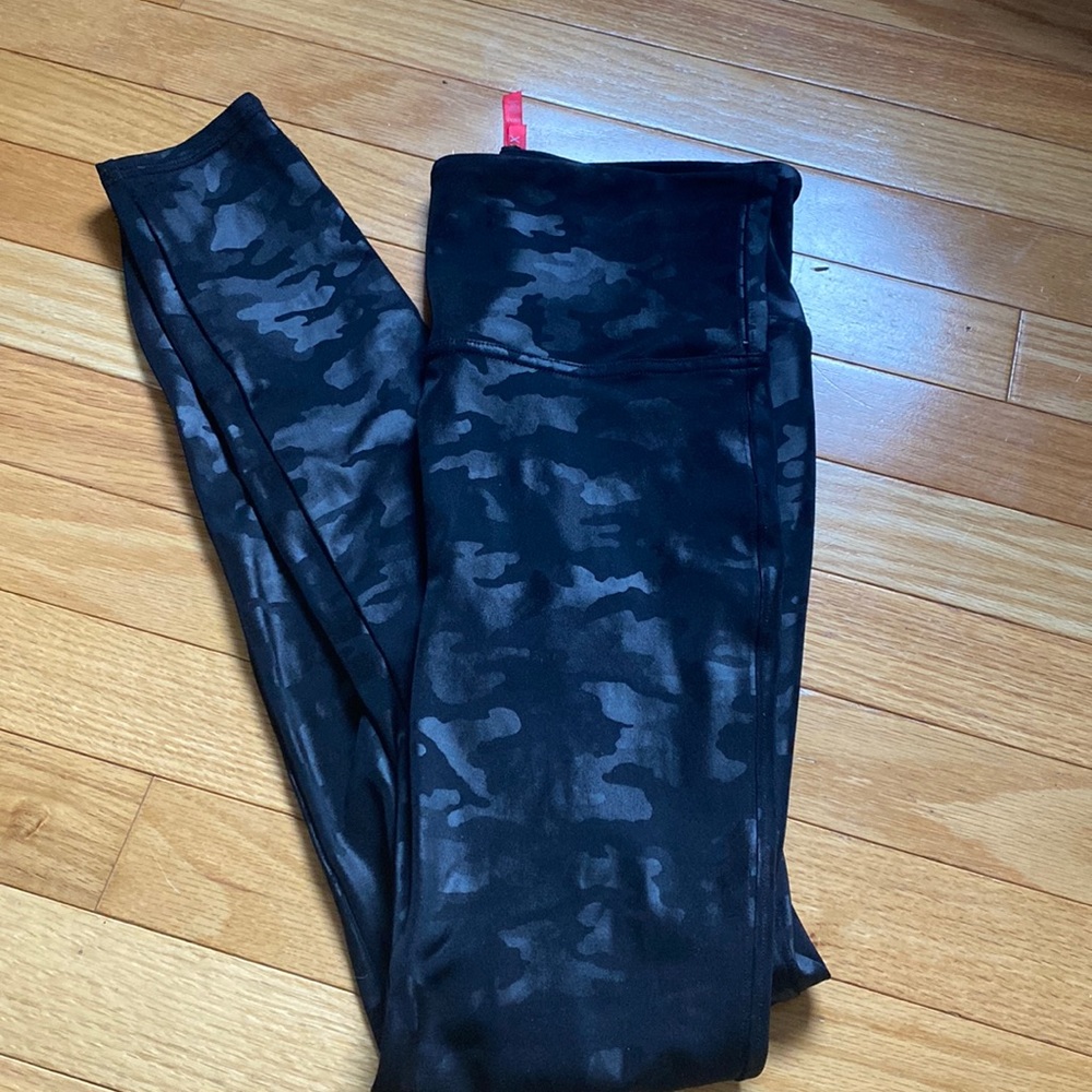 Spanx black camo faux leather leggings